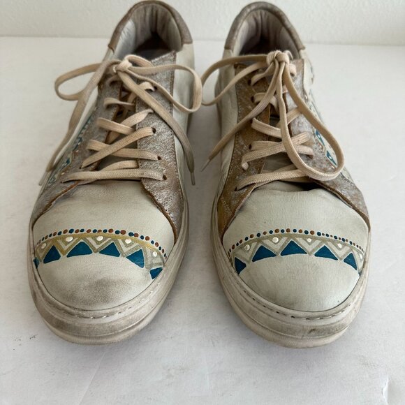 Karma of Charme Painted Leather Low Top Sneakers Size 41 US 10.5 Gray Boho Artsy - Picture 4 of 11